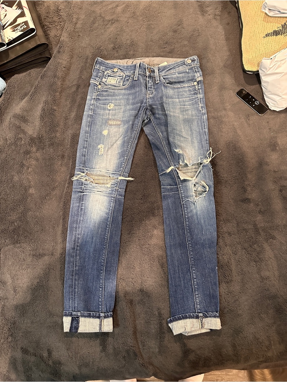G-Star Raw Men’s Denim Distressed Jeans Size 26x32 Pre-Owned Blue Denim
